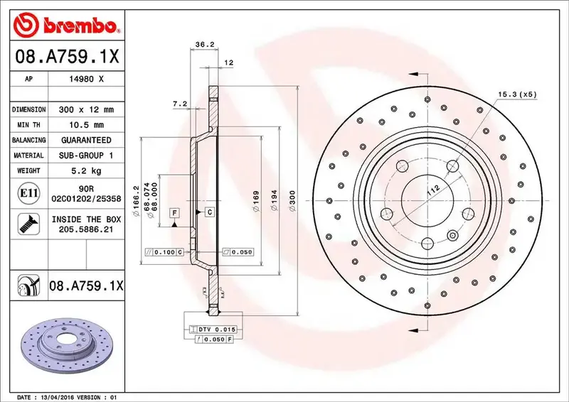 Brembo 08A7591Xc02 Precision-Machined Brake Rotor 1