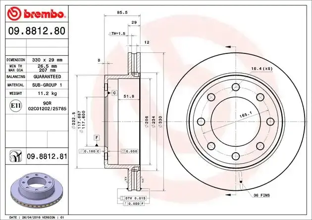 Brembo Premium Disc Brake Rotor (Part #09881281C02) 1